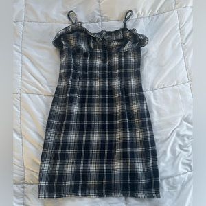 shein plaid fitted white and navy bodycon mini dress
